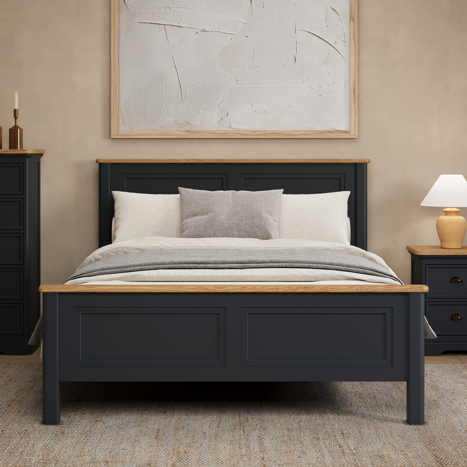 Bridstow Oak and Blue Painted Kingsize Bed