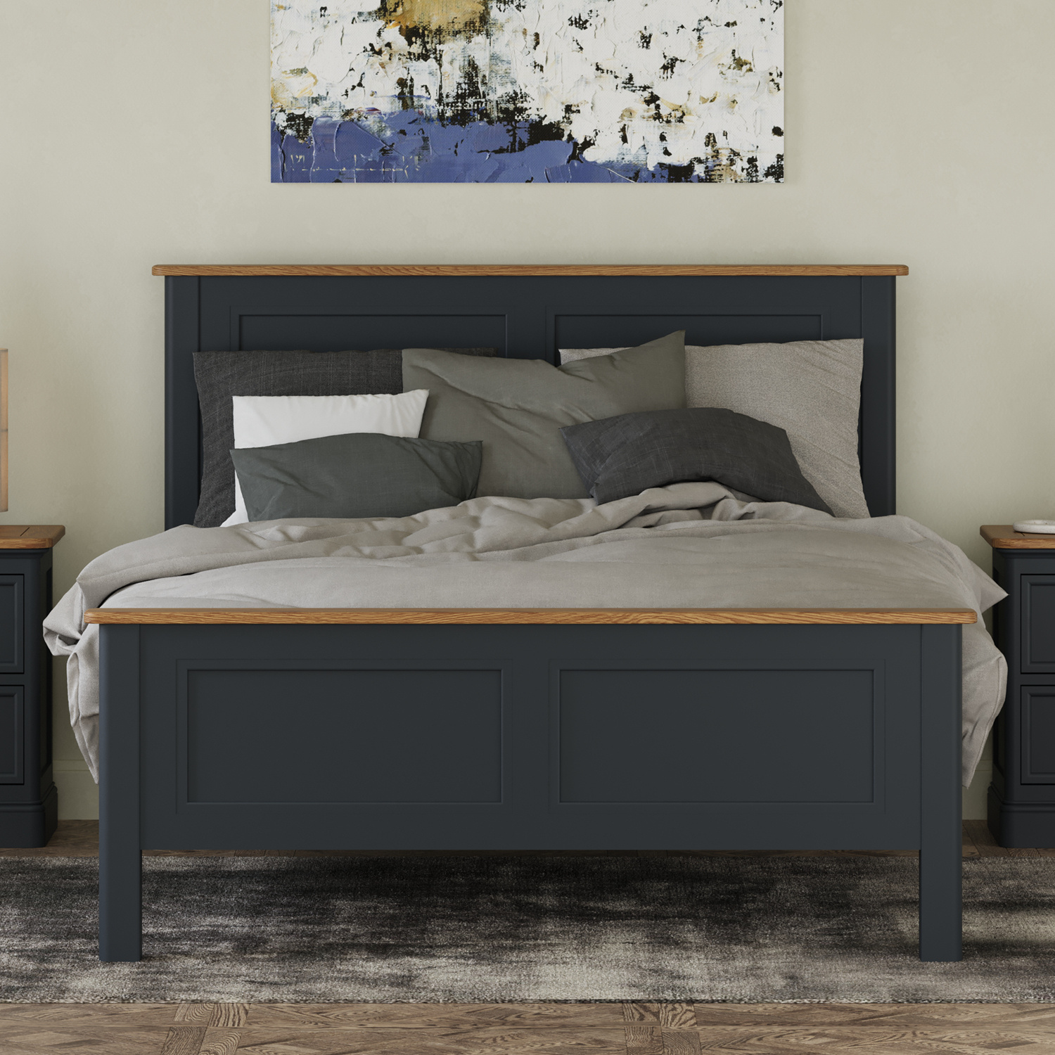 Bridstow Oak and Blue Painted Double Bed