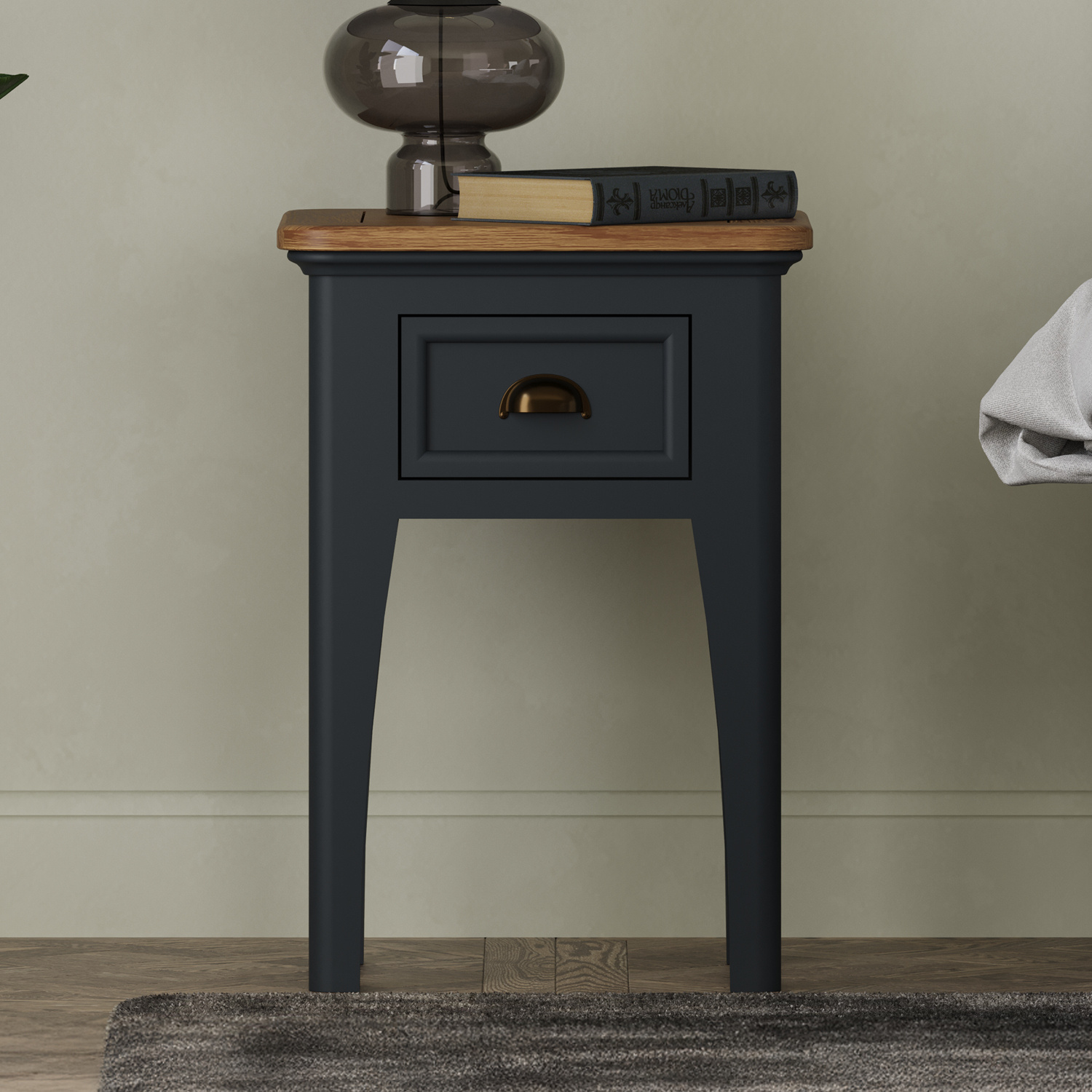 Bridstow Oak and Blue Painted 1 Drawer Bedside Table