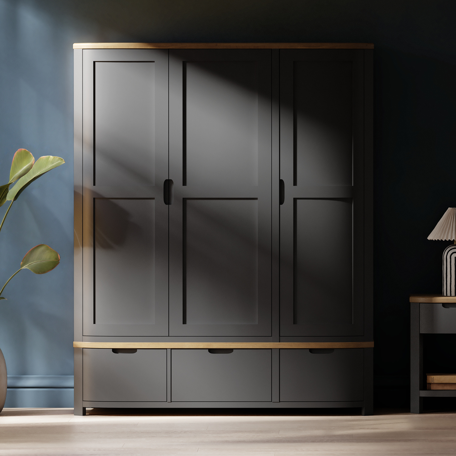 Bradwell Oak and Charcoal Painted Triple Wardrobe