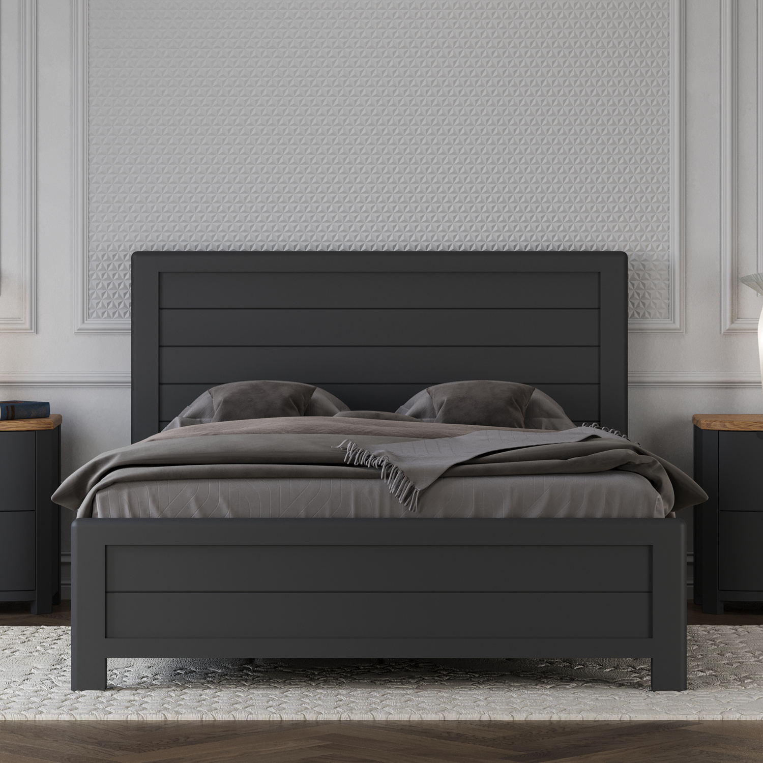 Bradwell Oak and Charcoal Painted King Size Bed