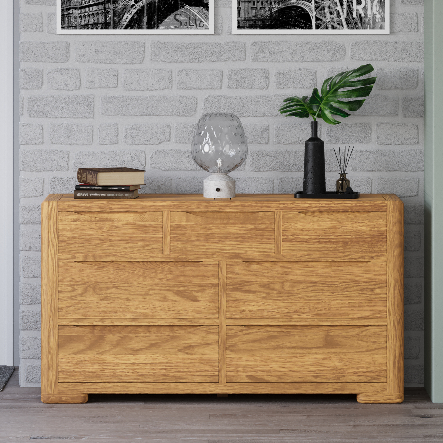 Harper Solid Oak Wide Chest Of Drawers