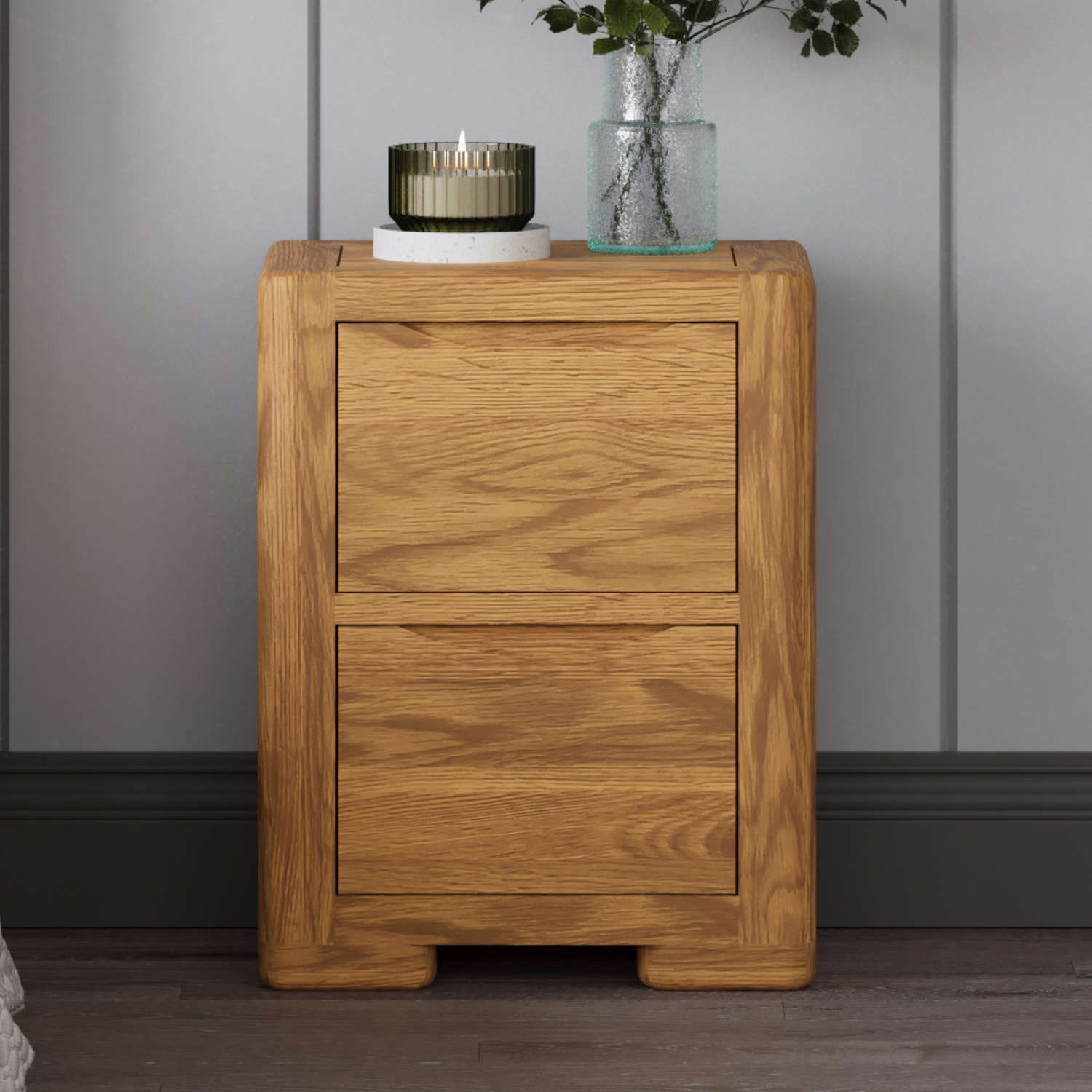 Harper Solid Oak 2 Drawer Bedside Chest