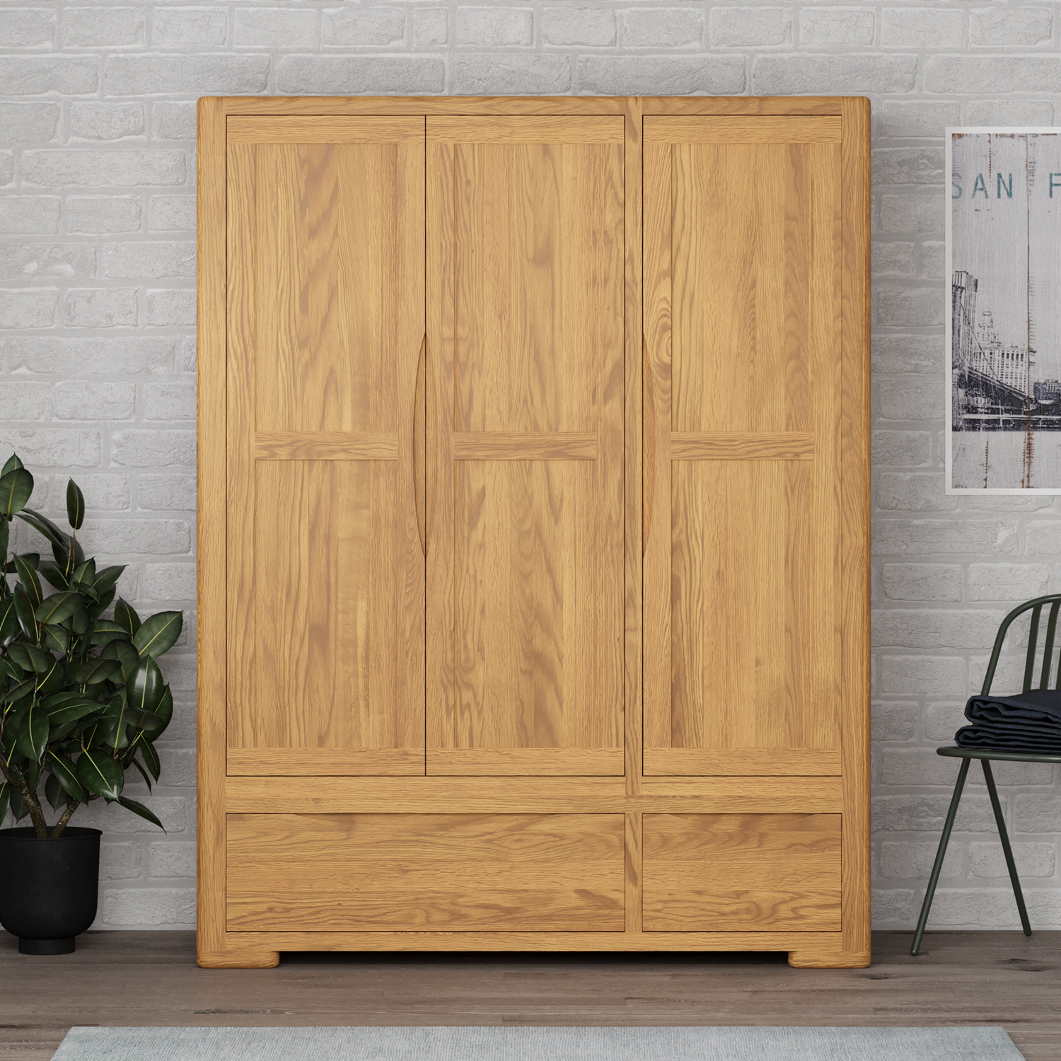 Harper Solid Oak Triple Wardrobe