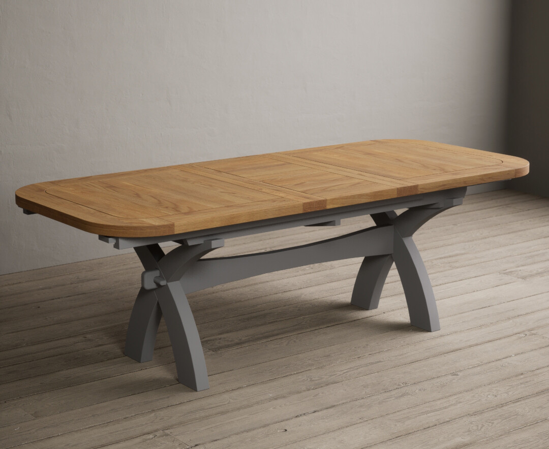 Extending Olympia 180cm Oak and Light Grey Painted Dining Table thumbnail