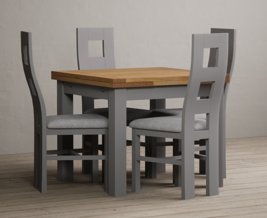 Extending Buxton 90cm Oak And Light Grey Painted Dining Table With 4 Oak Painted Chairs