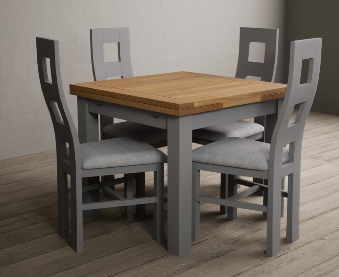 Extending Buxton 90cm Oak And Light Grey Painted Dining Table With 6 Charcoal Grey Painted Chairs