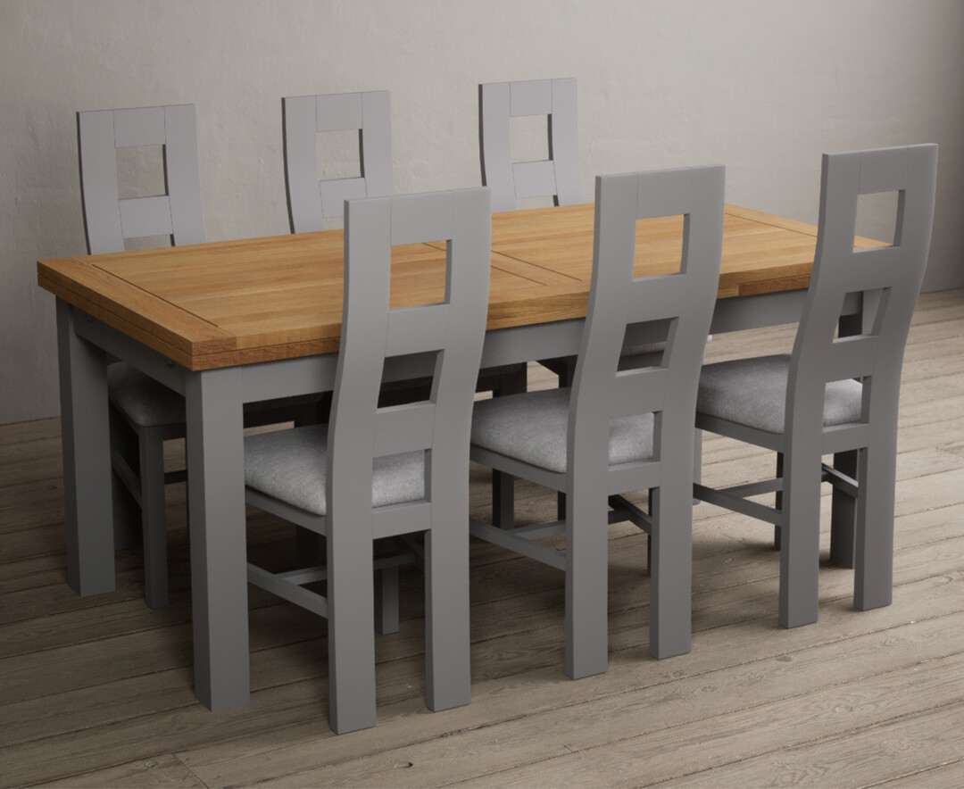 Extending Buxton 180cm Oak And Light Grey Painted Dining Table With 12 Linen Painted Chairs