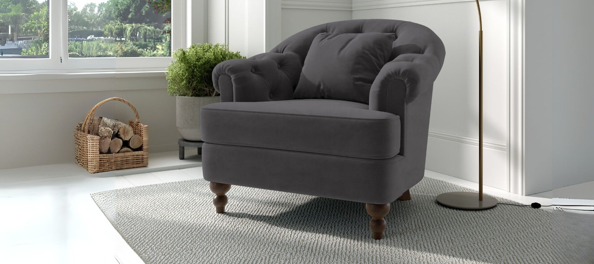 Richmond and Mayfair Velvet Accent Chairs and Footstools Oak