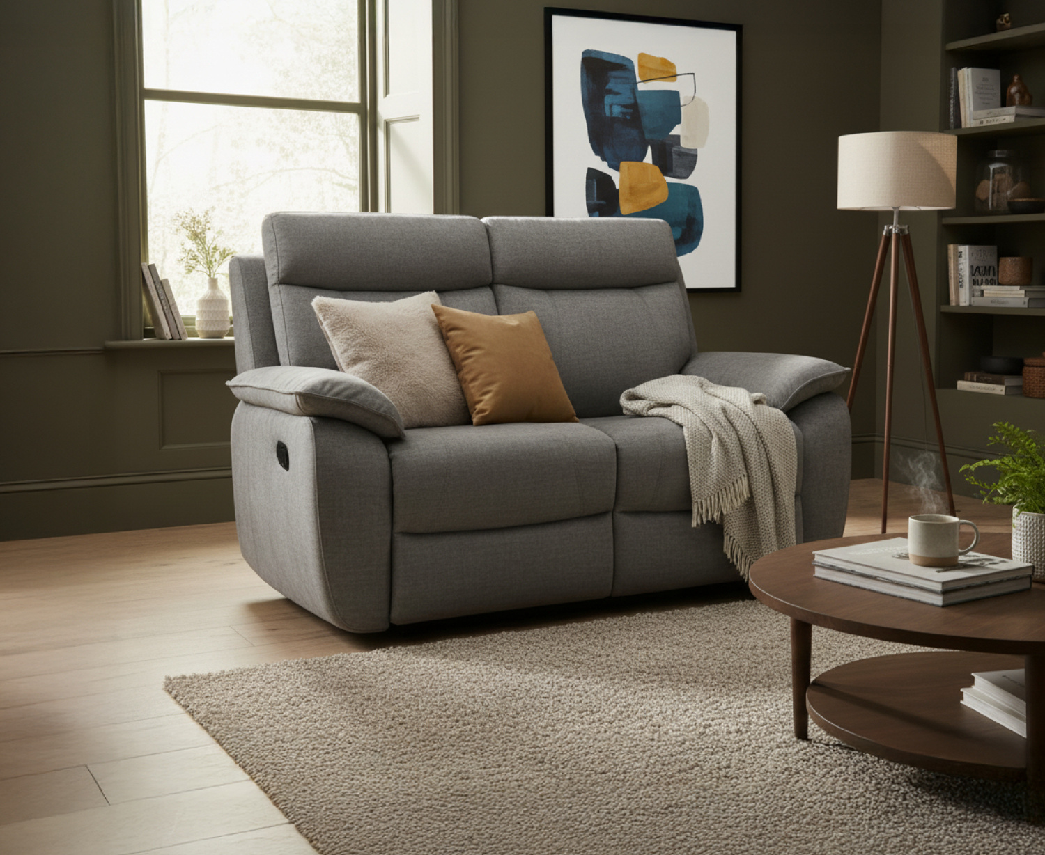 Albany Charcoal Fabric 2 Seater Recliner Sofa