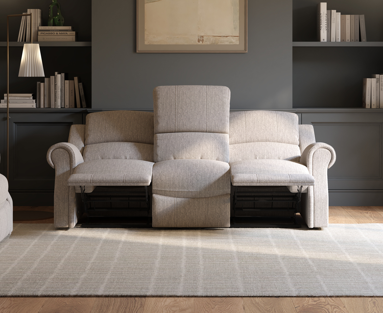 Aldbourne Silver Fabric 3 Seater Recliner Sofa