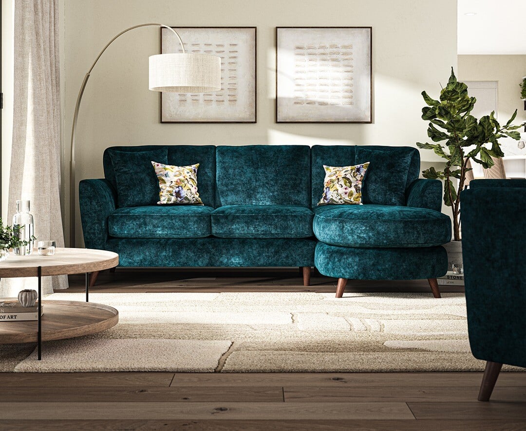 Click to view product details and reviews for Naples Teal Velvet Right Hand Facing Chaise Sofa.