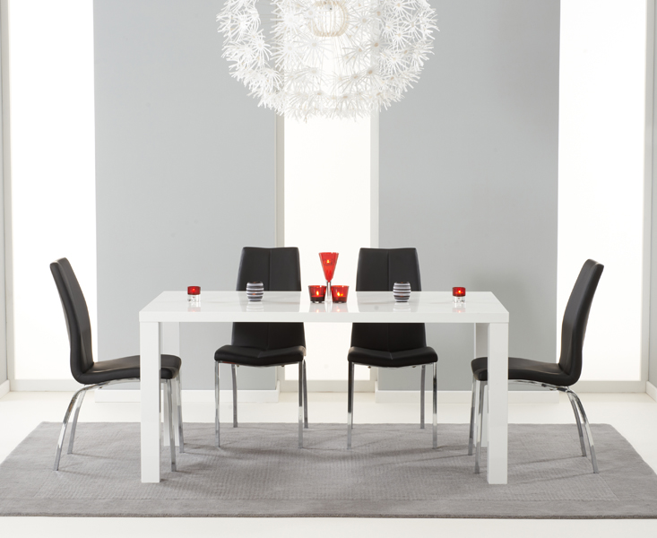 Seattle 160cm White High Gloss Dining Table with 4 Grey Marco Chairs