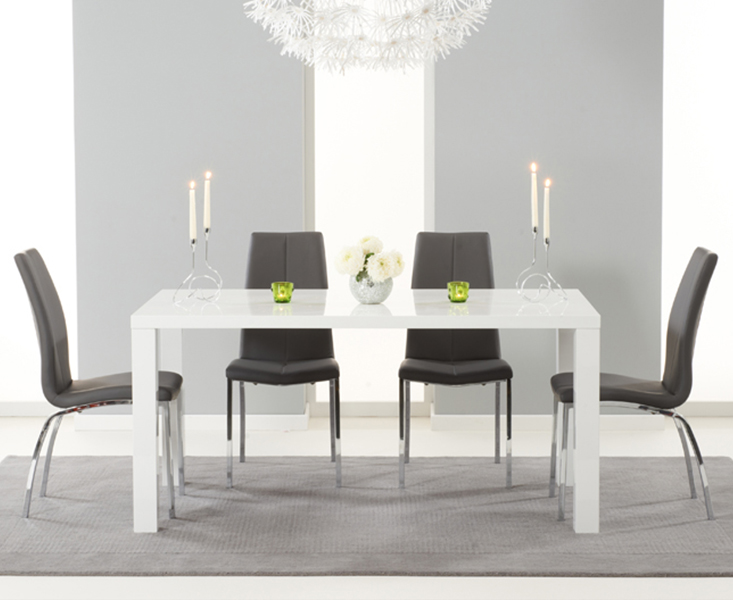 Seattle 160cm White High Gloss Dining Table With 8 White Marco Chairs