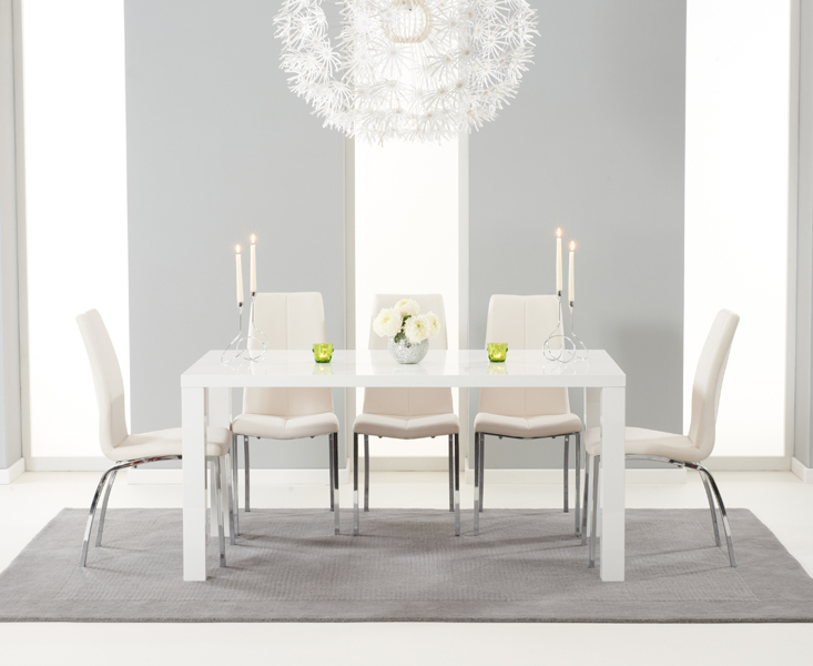Seattle 160cm White High Gloss Dining Table with 4 Grey Marco Chairs