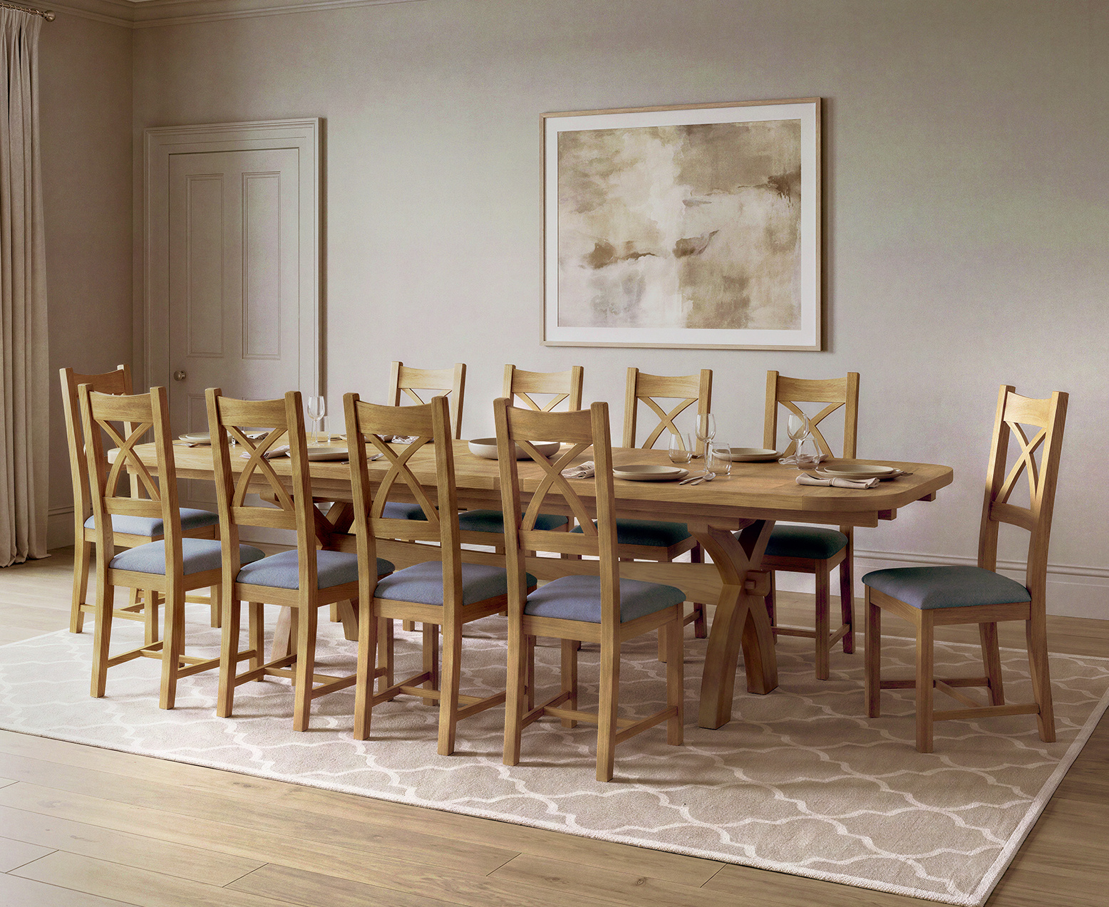 Colby 200cm Oval White Marble Dining Table with 6 Grey Lorenzo Chairs