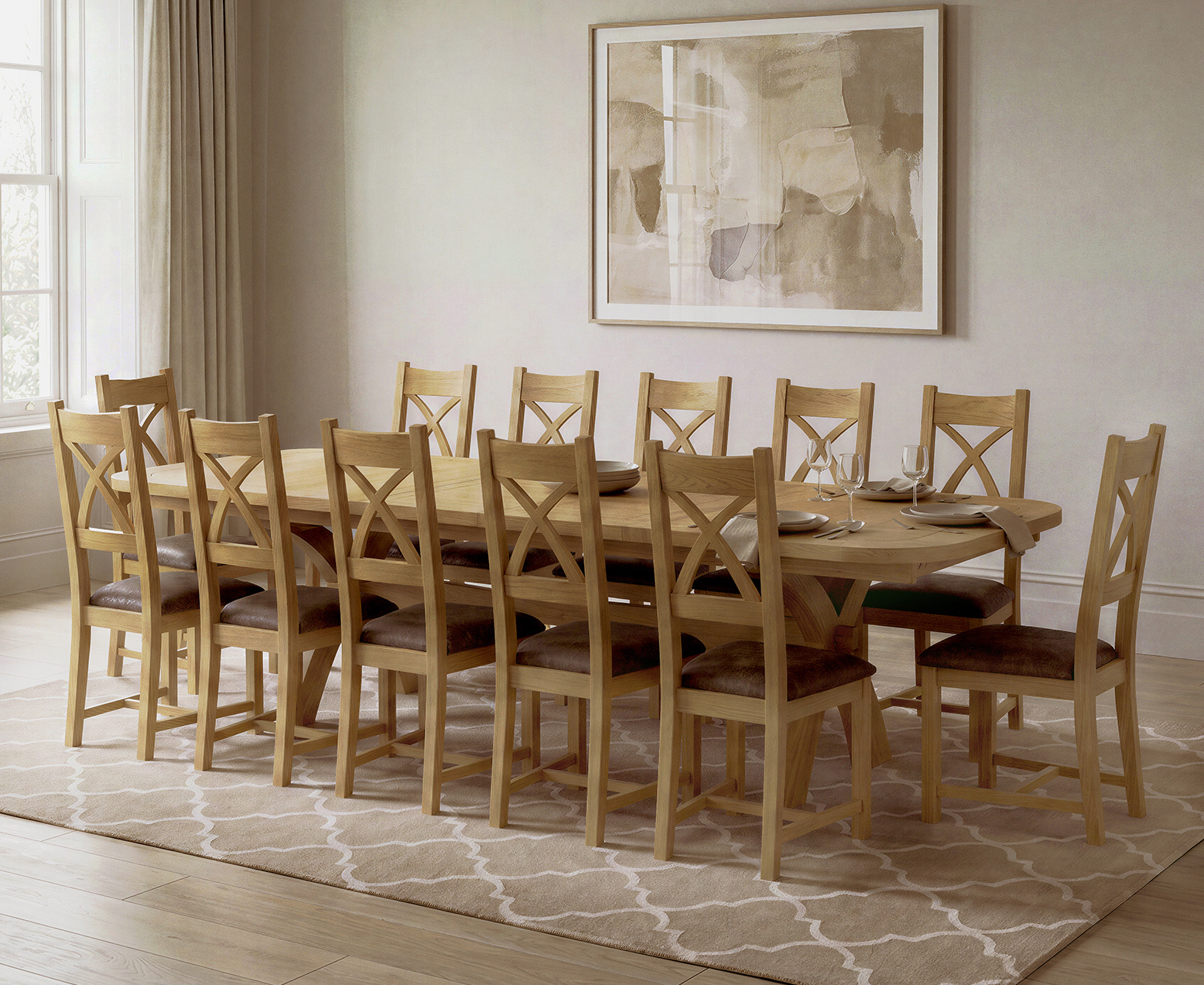 York 150cm Solid Oak Dining Table and 150 Oak Benches