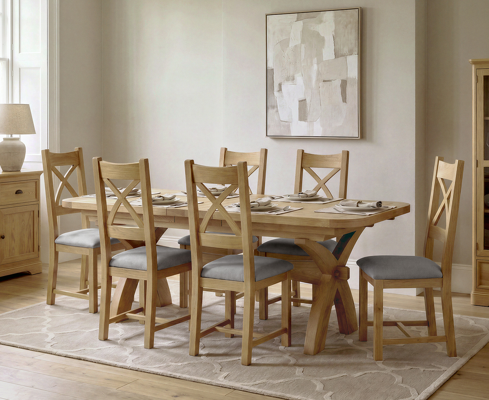 Colby 200cm Oval White Marble Dining Table with 6 Grey Sienna Chairs
