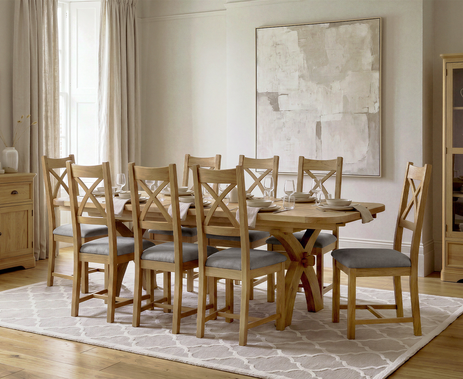 Colby 200cm Oval White Marble Dining Table with 6 Grey Lorenzo Chairs