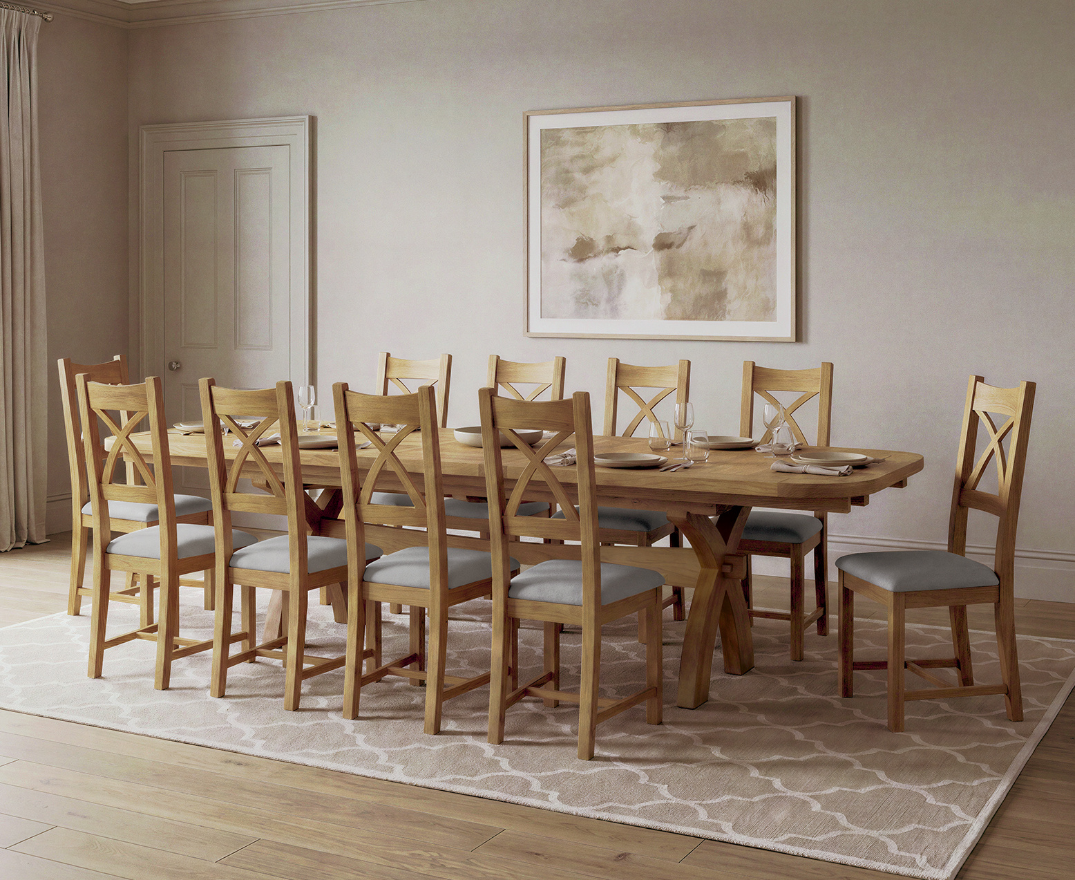 Extending Hertford 100cm - 130cm Oak and Soft White Painted Pedestal Dining Table