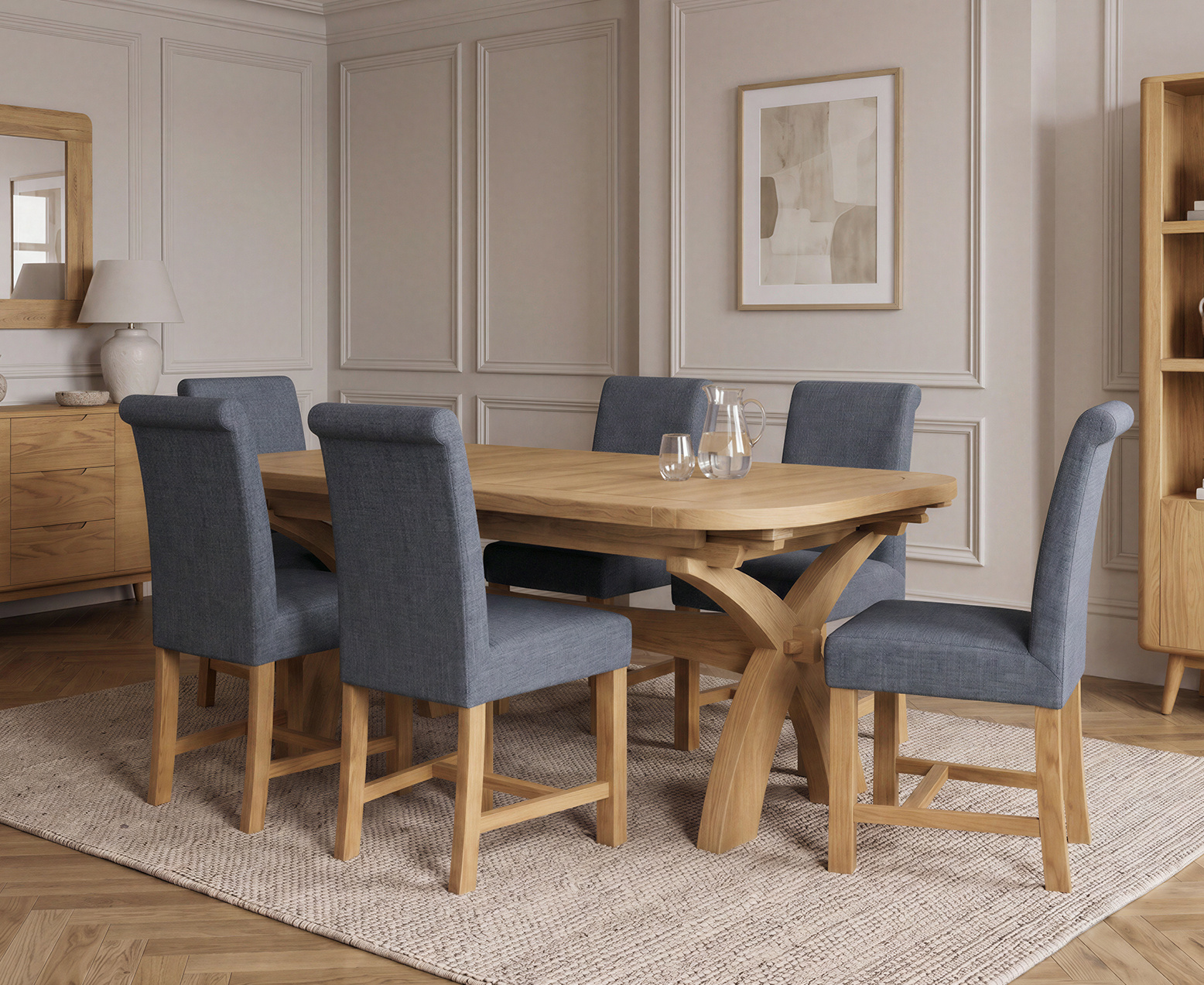 Colby 200cm Oval White Marble Dining Table with 6 Grey Lorenzo Chairs