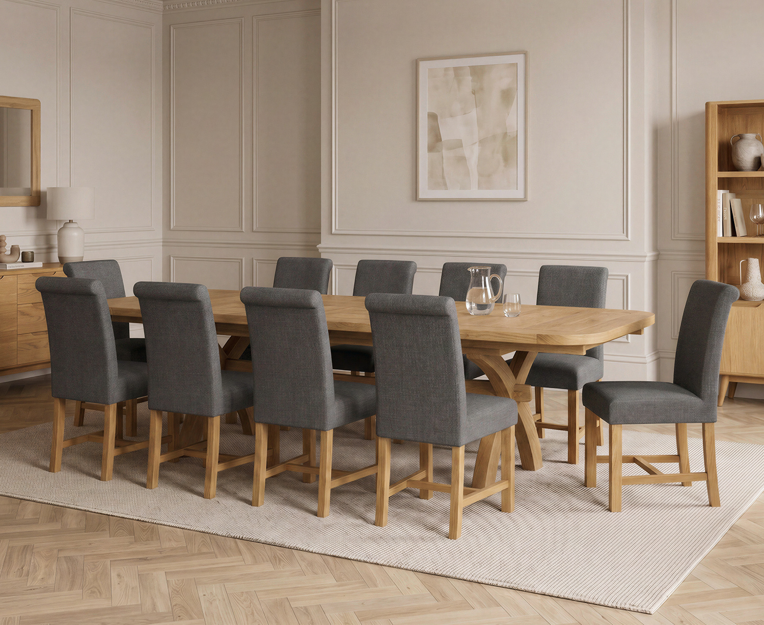 Colby 200cm Oval White Marble Dining Table with 6 Grey Sienna Chairs