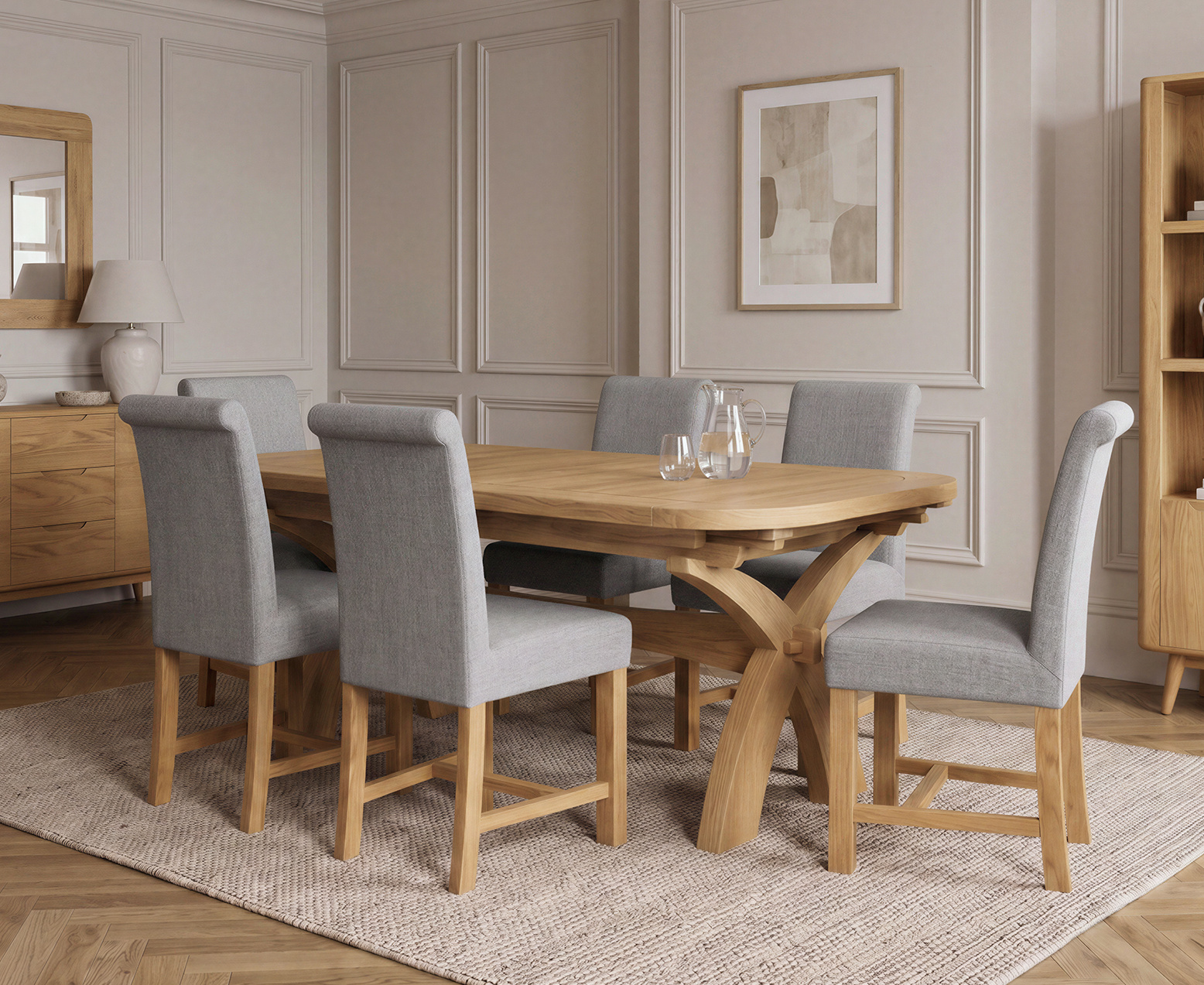 Colby 200cm Oval White Marble Dining Table with 6 Grey Sienna Chairs