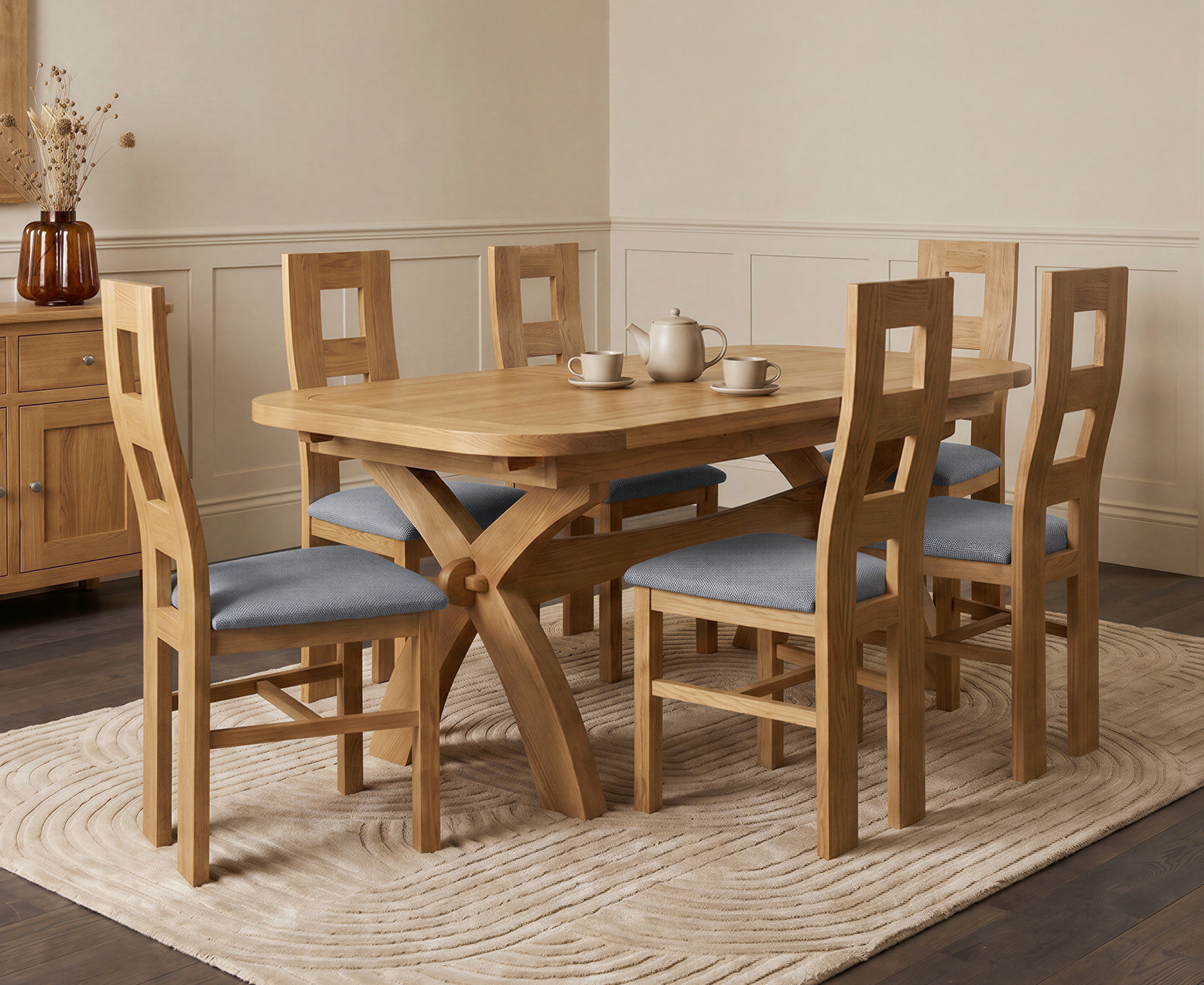 Colby 200cm Oval White Marble Dining Table with 6 Grey Sienna Chairs