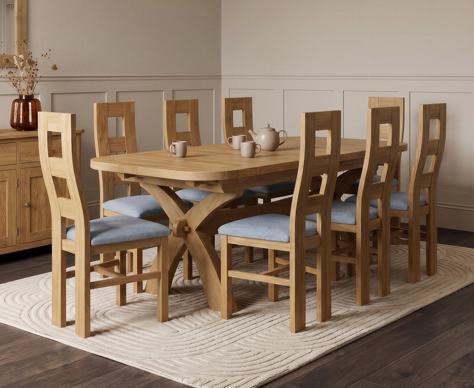 Extending Hertford 100cm - 130cm Oak and Soft White Painted Pedestal Dining Table