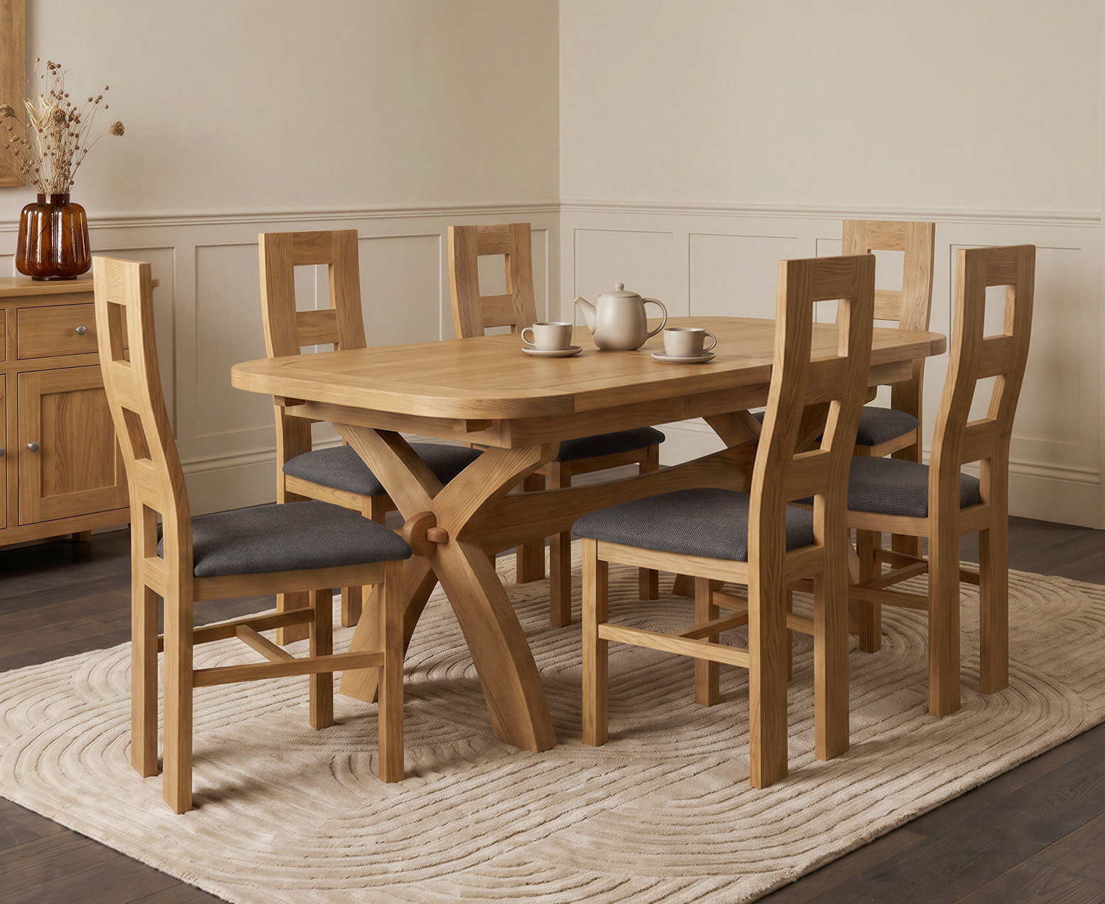 Colby 200cm Oval White Marble Dining Table with 6 Grey Sienna Chairs