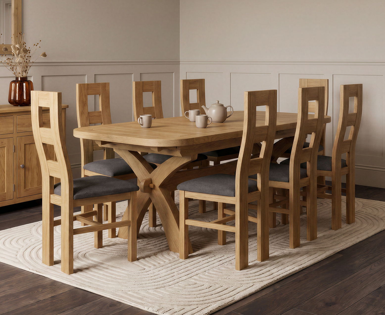 Colby 200cm Oval White Marble Dining Table with 6 Grey Sienna Chairs