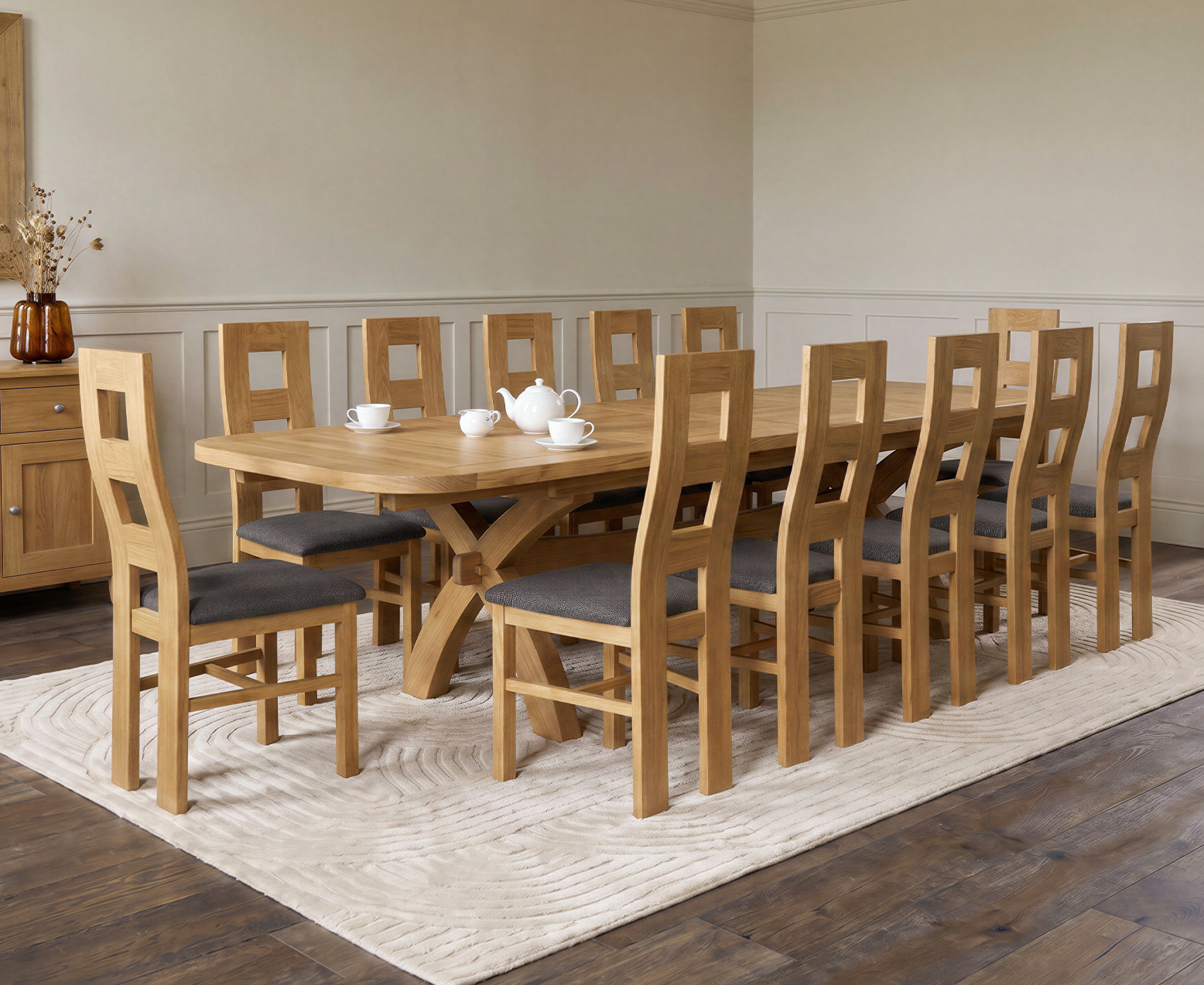 Colby 200cm Oval White Marble Dining Table with 6 Grey Sienna Chairs