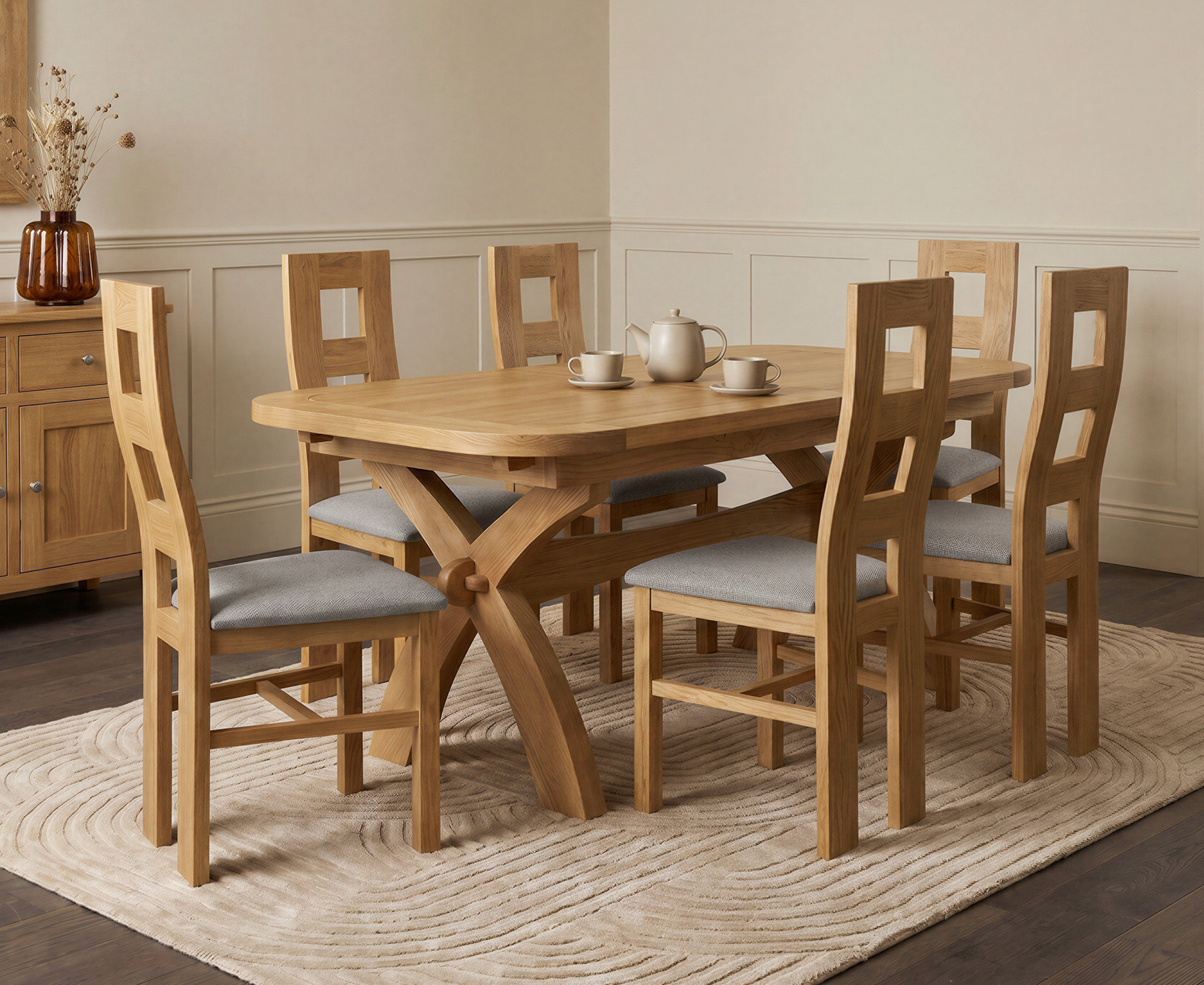 Colby 200cm Oval White Marble Dining Table with 6 Grey Sienna Chairs