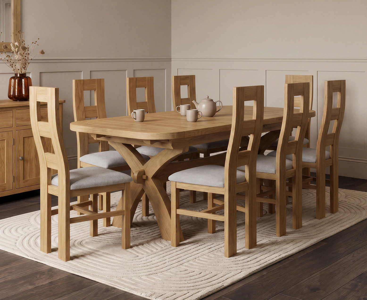 Colby 200cm Oval White Marble Dining Table with 6 Grey Sienna Chairs