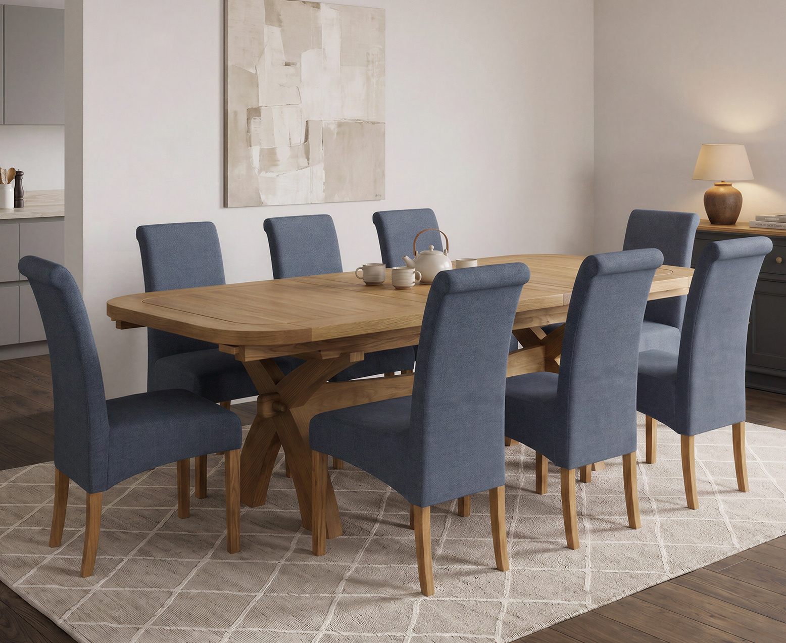 Colby 200cm Oval White Marble Dining Table with 6 Grey Sienna Chairs