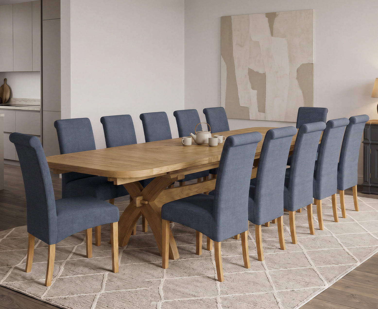 Colby 200cm Oval White Marble Dining Table with 6 Grey Sienna Chairs
