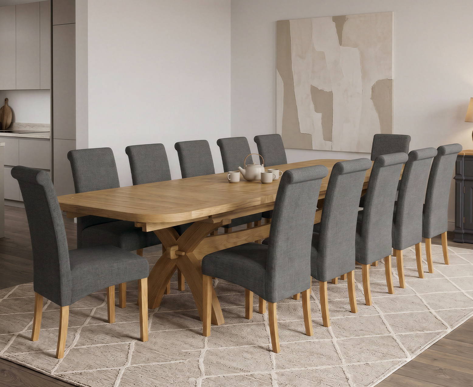 Colby 200cm Oval White Marble Dining Table with 6 Grey Sienna Chairs