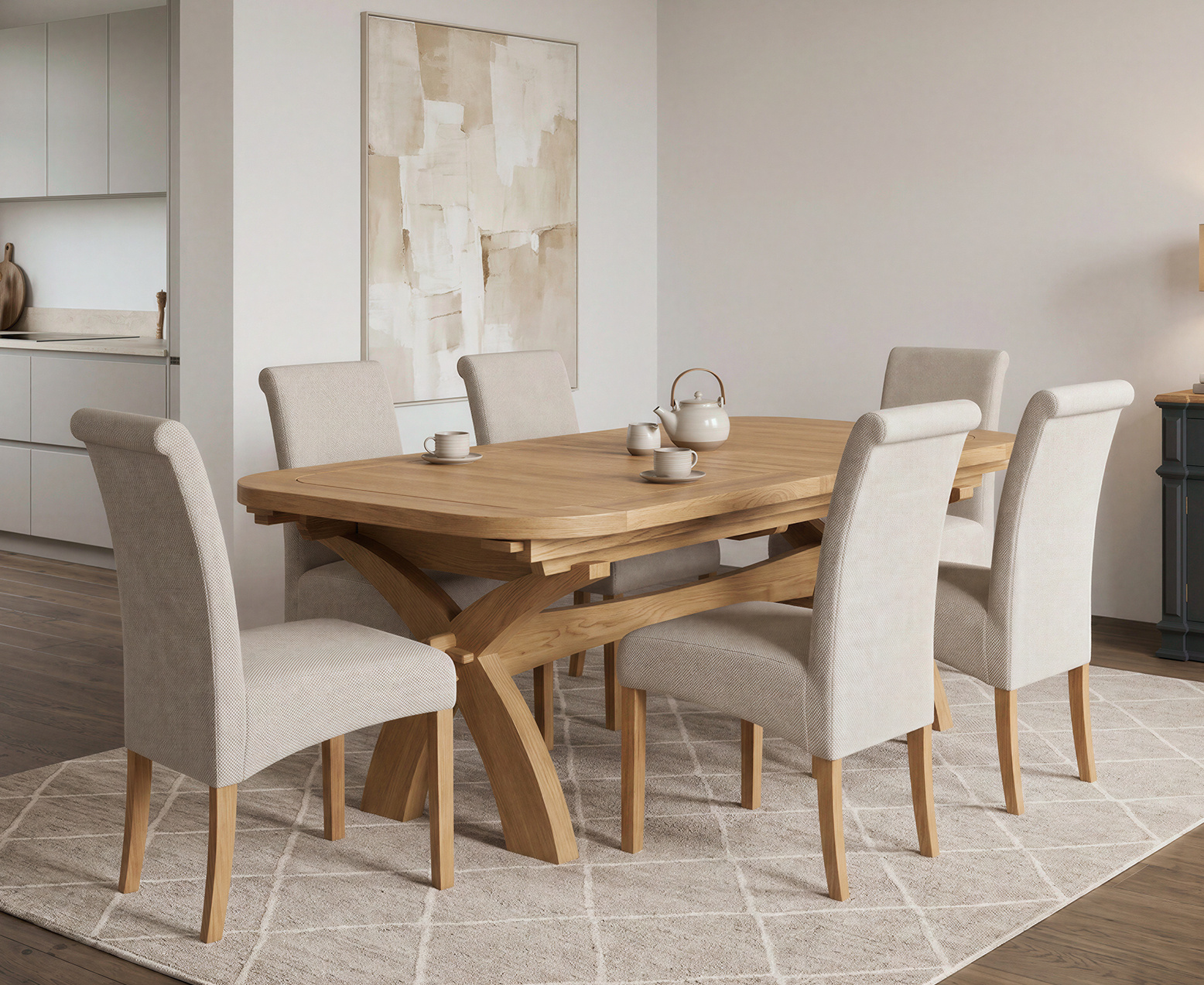 Colby 200cm Oval White Marble Dining Table with 6 Grey Sienna Chairs
