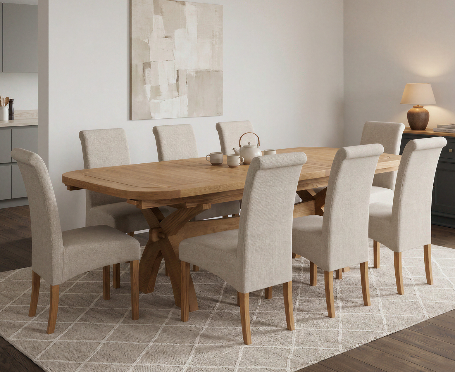 Colby 200cm Oval White Marble Dining Table with 6 Grey Sienna Chairs