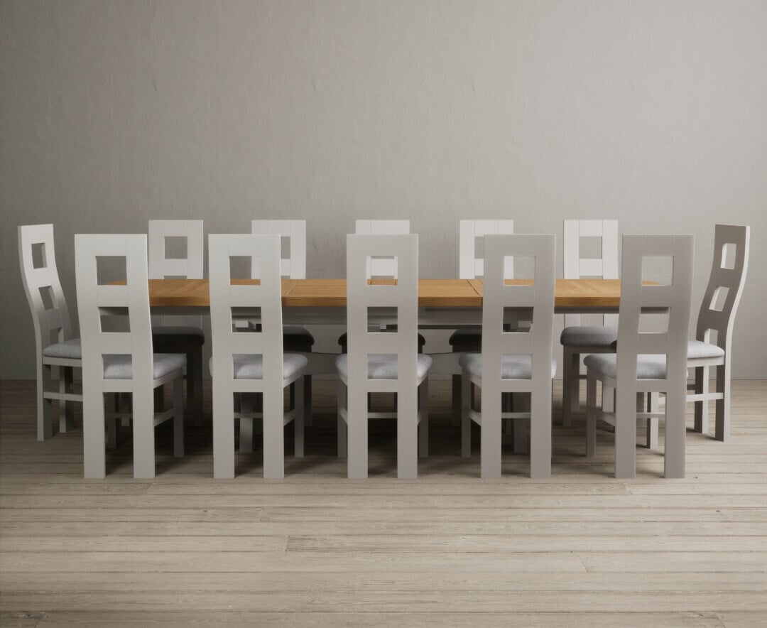 Extending Olympia 180cm Oak and Soft White Painted Dining Table with 8 Brown Painted Chairs