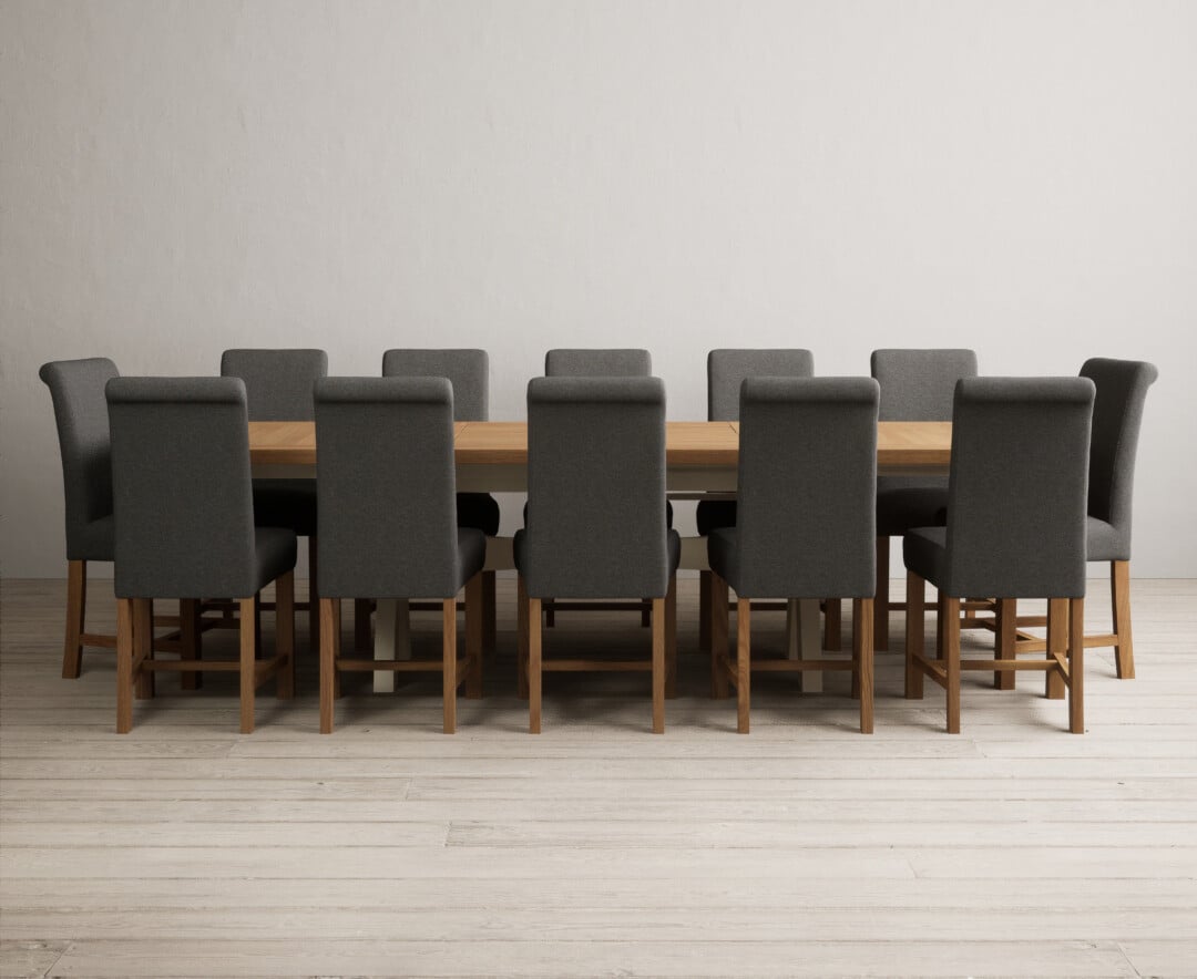 Extending Olympia 180cm Oak and Cream Painted Dining Table with 6 Natural Braced Chairs