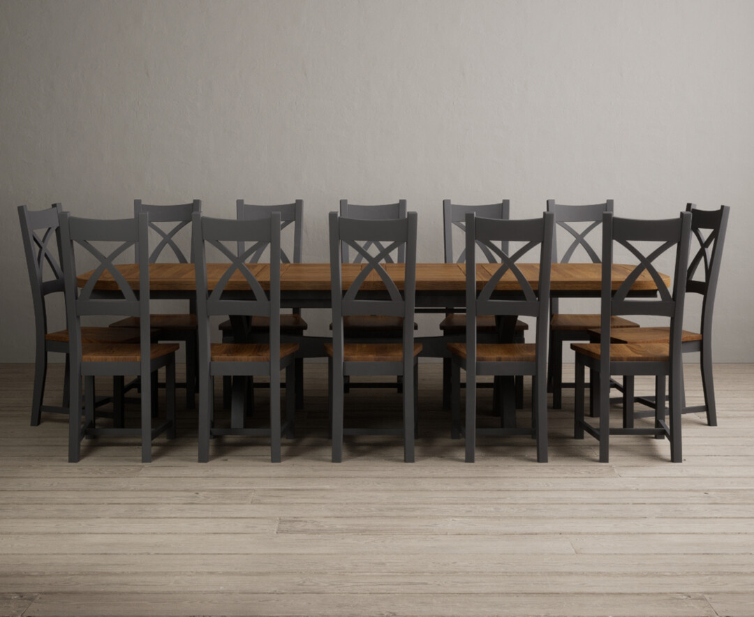 York 150cm Solid Oak Dining Table with 4 Light Grey York Chairs and 2 Oak Benches