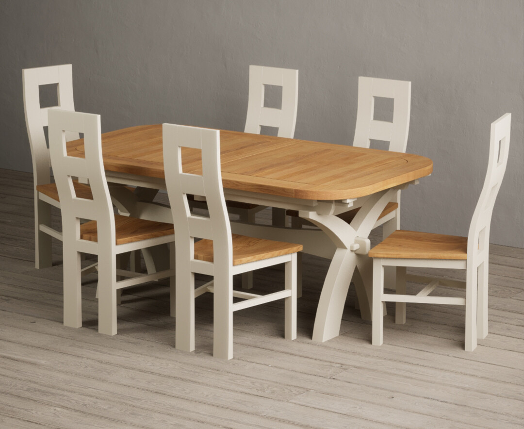 Extending Olympia 180cm Oak and Cream Painted Dining Table with 10 Oak Painted Chairs