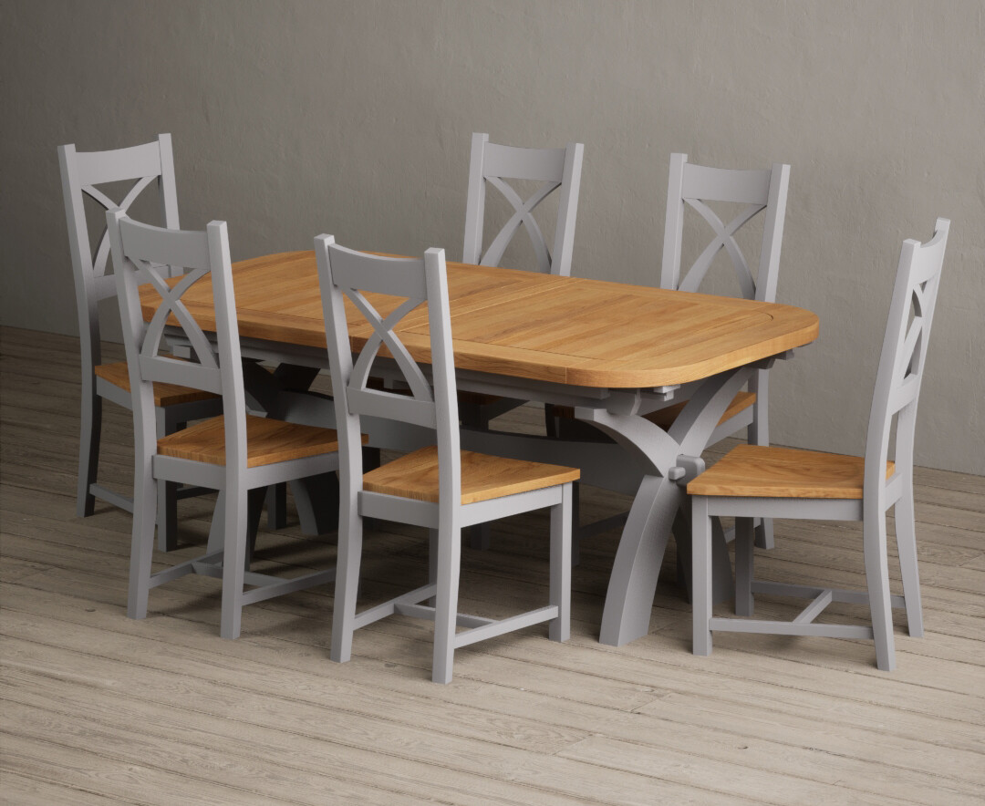 Extending Olympia 180cm Oak and Light Grey Painted Dining Table with 8 Oak Painted Chairs thumbnail