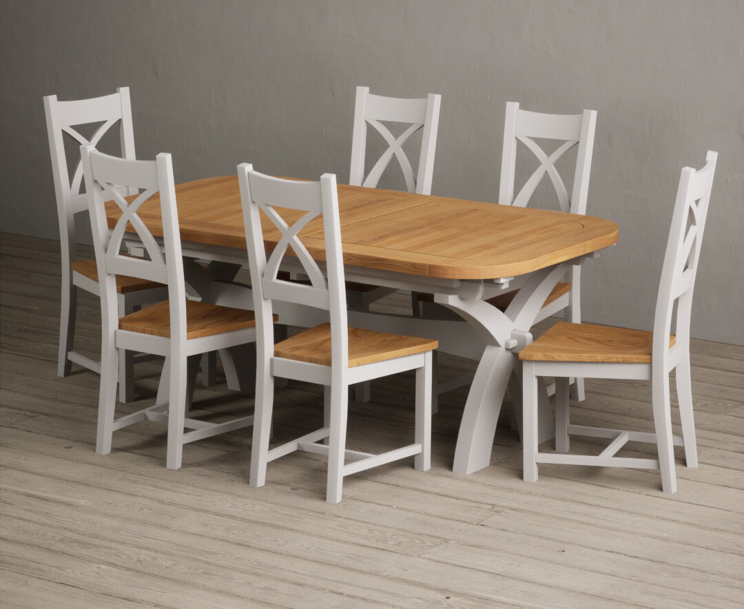 Extending Olympia 180cm Oak and Soft White Painted Dining Table with 10 Oak Painted Chairs