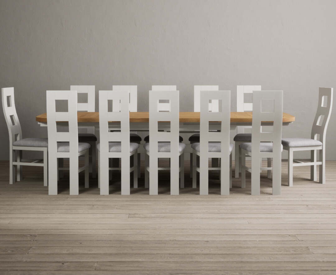 Extending Olympia 180cm Oak and Signal White Painted Dining Table with 8 Charcoal Grey Painted Chairs