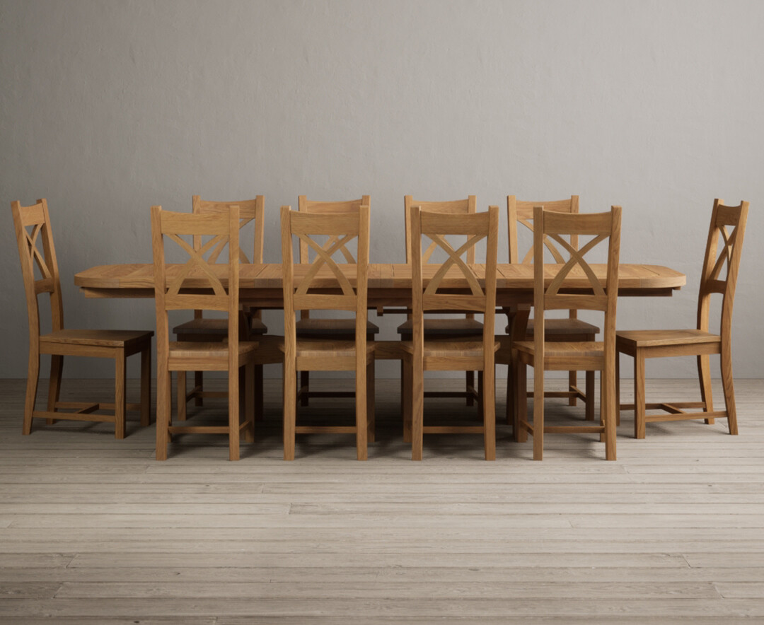 Extending Olympia 180cm Solid Oak Dining Table with 12 Oak Natural Chairs