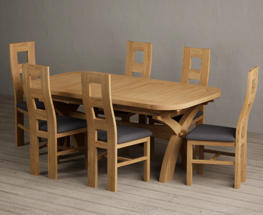 Extending Olympia 180cm Solid Oak Dining Table With 8 Light Grey Natural Chairs