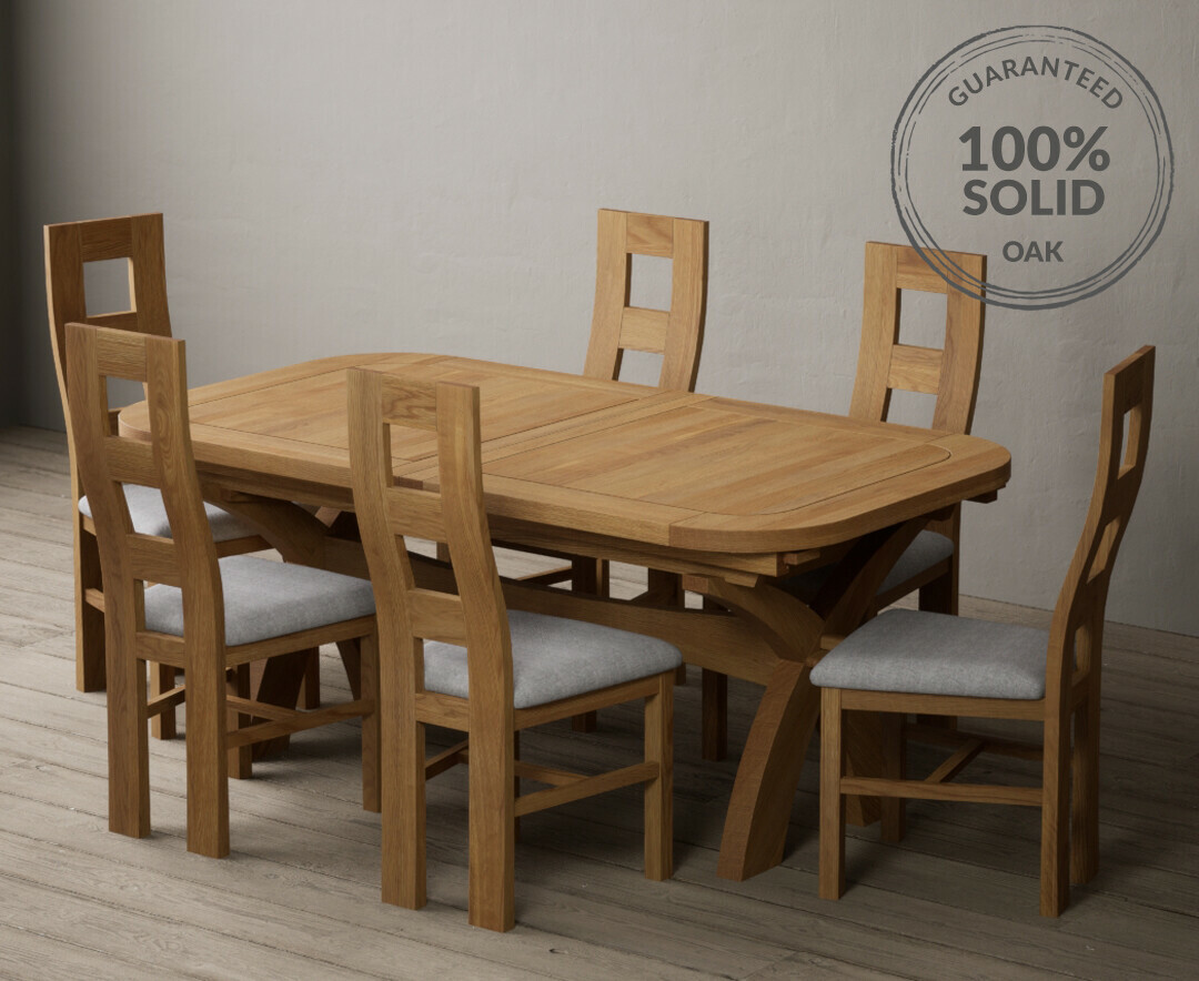 Extending Olympia 180cm Solid Oak Dining Table with 8 Blue Natural Solid Oak Chairs