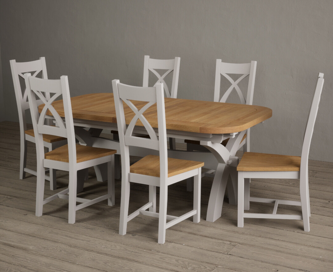 Extending Olympia 180cm Oak and Signal White Painted Dining Table with 12 Oak Painted Chairs